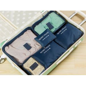 Ensemble de 6 sacs de rangement de voyage - Organiseur de bagages bleu marine pour v&ecirc;tements et accessoires - Neuf