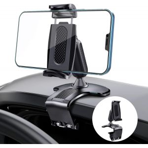 JGD-Support T&eacute;l&eacute;phone Voiture Pince, Rotation 360&deg;+180&deg;, Utilis&eacute; pour Pare-Soleil et Tableau de Bord et R&eacute;troviseur, Adapt&eacute; au T&eacute;l&eacute;phones de 4 &agrave; 7 Pouces et GPS - Neuf
