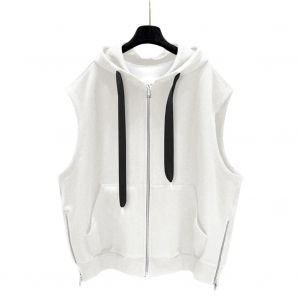 Casual Zipper Capuche Sans Manches T-Shirt Léger Mince Tout Match Haut De Sport Pour Femmes Hommes Blanc,M - Neuf