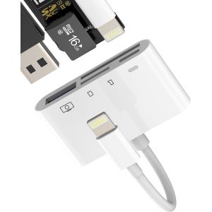 Lecteur Carte Lightning vers SD Micro SD(4en1)USB OTG 3.0 Cable Adaptateur pour iphone 14 13 12 11 Pro Max Charge pour ipad Pro Transfert TF Mémoire Photo Certifié pour Apple MFI Tablette Multiport - Neuf