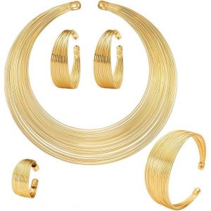 5 Pi&egrave;ces Africain National D&eacute;claration Parure Bijoux Femme Bib Collier Bracelet Manchette Ensemble Cerceau Boucles D'oreilles Bagues Africaine Mariage Bijoux - Neuf