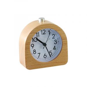 Réveil à piles, fonction snooze, réveil de voyage, bois, lumineux, analogique, silencieux, sans tic-tac, aiguille, alarme sonore ascendante - L - Neuf