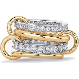 Kahfl-Bagues Empilables En Or Et Argent Pour Femmes,Anneaux Multi-Maillons Connectés,Bague D'éternité Épaisse Et Imbriquée,Anneau Connecté En Oxyde De Zirconium (A-Argent,7(Diamètre 17.3 Mm)) - Neuf