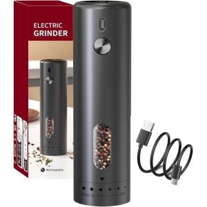 TIANYI-Dreamyretreat Moulin à poivre et sel électrique rechargeable, 110 ml, moulin à poivre noir avec lumière LED, grossièreté réglable externe, salière et poivrière rechargeable, moulins à poivre - Neuf