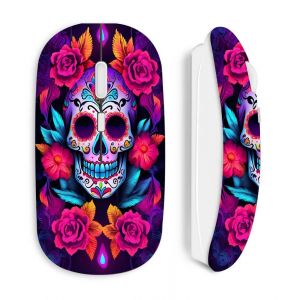Souris blanc Sans Fil Tete de mort violette color&eacute;e - Neuf