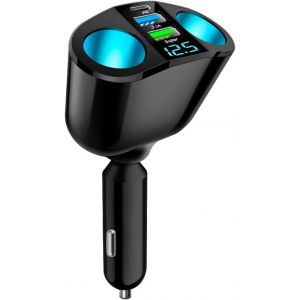 LORANKA-Allume Cigare USB, Adaptateur Allume-Cigare 2 Prises avec Voltm&egrave;tre LED, Chargeur Rapide Double USB QC3.0 Type-C 20W PD, Adaptateur S&eacute;parateur 12V/24V pour T&eacute;l&eacute;phone GPS Dash Cam - Neuf
