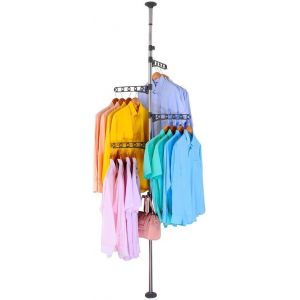 KGABERY-Porte-Manteau Téléscopique Séchoir À Linge En Métal Et Plastique Étendoir Pliable Avec 4 Bras Et Crochets,Réglable En Hauteur 175-235 Cm Ou 230-290 Cm,Pour Salon,Chambre,Bureau,Gris - Neuf