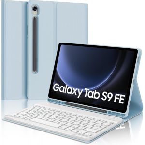 Coque Clavier Pour Samsung Galaxy Tab S10 Fe 2025/S9 Fe 10.9 Pouces - Azerty Français Clavier Détachable Sans Fil Bluetooth, Étui Pour Samsung Galaxy Tab S9 11'', Bleu Clair - Neuf