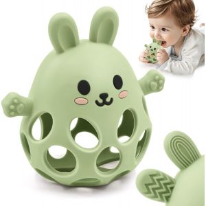 Anneau De Dentition En Lapin Pour B&eacute;b&eacute; En Silicone De Qualit&eacute; Alimentaire,Facile &Agrave; Saisir Et Doux,Jouet De Dentition Apaisant Sans Bpa Pour B&eacute;b&eacute;s 3 6 9 12 18 Mois Gar&ccedil;on Fille,Vert - Neuf