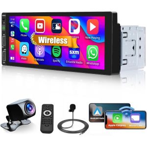 Autoradio 1 Din, Sans Fil Carplay Android Auto, 6.9"" &Eacute;cran Tactile St&eacute;r&eacute;o Avec Bluetooth, Fm Radio, Lien Miroir, Mp5 Usb Aux Tf Eq Swc, Ahd Cam&eacute;ra De Recul[Z389] - Neuf