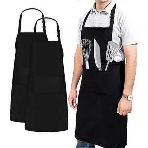 Lot de 2 tabliers de travail unisexes tendance en toile noire, avec bavette ajustable et poches &agrave; outils, pour femme. - Neuf