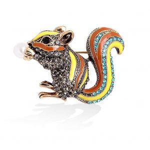 Broche &Eacute;cureuil En &Eacute;mail Orn&eacute;e De Cristaux, Broche Animali&egrave;re De Style Vintage En &Eacute;mail Color&eacute; Et Strass - Neuf