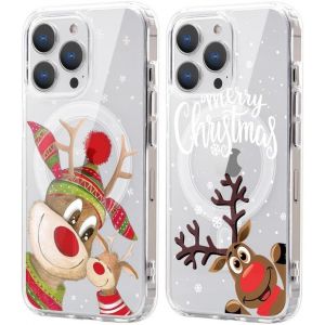 SJZG-2 Pi&egrave;ces No&euml;l Coque Magn&eacute;tique Pour Iphone 11 Pro Max 6.5'', Etui En Motif Dessin Cadeau De No&euml;l Compatible Avec Magsafe, Antichoc Housse Christmas Silicone Tpu Bumper Cover, Cerf - Neuf