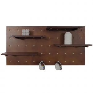 Panneau mural HWC-P24, d&eacute;coration murale et &eacute;tag&egrave;re modulaire perfor&eacute;e 100x50 cm FSC&reg;couleur marron - Neuf