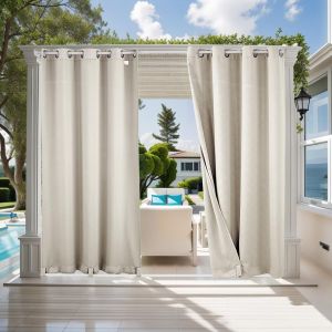 Mevronisshop-Rideau Ext&eacute;rieur Imperm&eacute;ables Prot&eacute;ger Contre Uv Isolants Thermiques, Avec Perforations, Adapt&eacute;s Aux Jardins, Terrasses, Pergola, Balcons, Textur&eacute; 3d Blanc Cass&eacute;, 2 Pi&egrave;ces / 132 X 240cm - Neuf