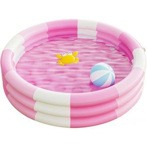 KAL-Piscine Gonflable À Rayures Vintage Pour Enfants, Piscine À 3 Anneaux, Avec Fond À Bulles De Sécurité Gonflable, Pour Intérieur Et Extérieur, Filles, Garçons, Jardin (Rose) - Neuf