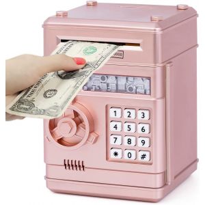 Tirelire électronique pour enfants de 3 à 12 ans, coffre-fort avec code, jouet pour fille, tirelire, distributeur automatique de billets, coffre-fort pour enfant, cadeau pour fille, or rose - Neuf