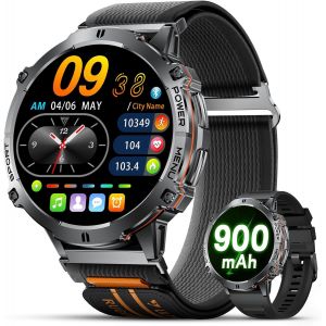 Montre Connectée Homme Avec Appel Bluetooth, 1.73'' Amoled Grand Écran Smartwatch Homme Avec Fréquence Cardiaque Moniteur De Sommeil/110+ Sportifs, Etanche 5atm Pour Android Ios, Batterie 900 Mah - Neuf