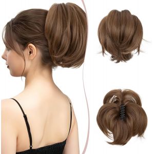 Kalanka-Postiche Queue De Cheval A Pince Chignon Chouchou Chignon Bouclée Cheveux Synthetique 95g, Brun Cendré - Neuf