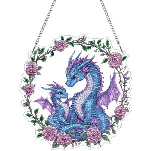 Trahoo-Diy Dragon Diamond Painting Pendentif, Animal Pendant Broderie Diamant Kit Avec Cha&icirc;ne, Pour Jardin Maison Porte Et Fen&ecirc;tre D&eacute;coration Cadeaux 20x20 Cm(Dragon) - Neuf