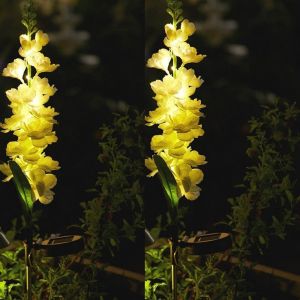 Lot de 2 lampes solaires &agrave; piquer en forme de jacinthe pour d&eacute;corer all&eacute;es et terrasses. - Neuf