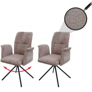 Lot de 2 chaises de salle &agrave; manger HWC-N99, pivotant Accoudoir Auto-Return, Tissu/Textile Chenille (340g/m&sup2;) Oeko-Texmarron clair - Neuf