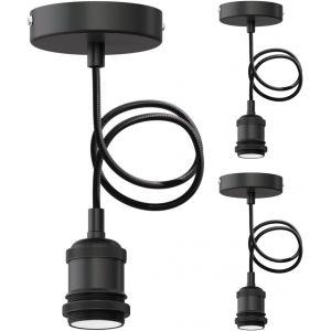 Kal-3 Pièces Suspension/Lampe À Suspendre Retra, Câble Textile, Noir Mat, 1x E27 Max. 60w - Neuf