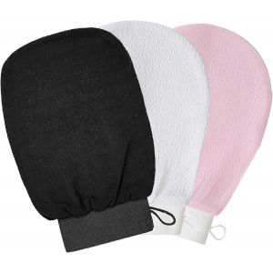 Asfasfq-3x Gant Exfoliant Corps, Gant Gommage Corps Avec Cordon De Suspension, Gants Exfoliants Pour Le Corps, Gant De Toilette Exfoliant, Sensation De Spa Agréable Sans Savon Noir - Noir & Rose & Bl - Neuf