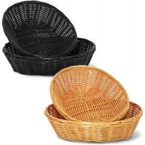 Mevronisshop-4 Pièces Panier En Osier, Corbeille A Pain, Panier À Pain, Panier Osier Rond, Corbeilles À Pain Tressées En Rotin Présentation Tissé Pour Nourriture, Fruits, Légumes, Marron Et Noir - Neuf