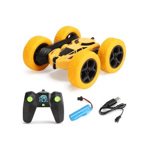Voiture t&eacute;l&eacute;command&eacute;e 4x4 2,4 GHz, double face, rotation &agrave; 360&deg;, pour enfants - Jaune - Neuf
