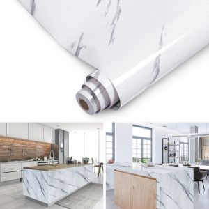 Film autoadh&eacute;sif pour meubles 500x61 cm PVC,Marbr&eacute;-Blanc - Neuf