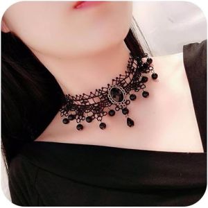 Kal-Boho Noir Cristal Dentelle Collier Ras Du Cou Noir Perle Pendentif Collier Ras Du Cou Gothique Gouttelette Collier Collier R&eacute;tro Vintage Collier Cha&icirc;ne Bijoux Cadeaux Pour(Noir D) - Neuf