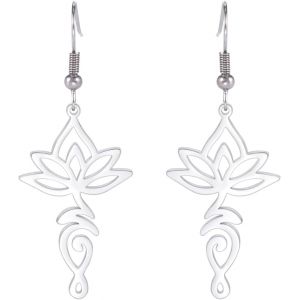 Kal-Boucles D'oreilles Lotus Om Pour Femmes En Acier Inoxydable Symbole Spirituel Om Boucles D'oreilles Pendantes Fleur De Lotus Bijoux De Yoga Cadeau D'inspiration - Neuf