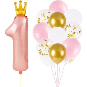 15PCS Ballons Anniversaire 1 An Décoration Fête 1er Ballon Numéro 1 Rose et Ballons Colorés pour Fête Anniversaire Party Fourniture Anniversaire Décoration Accessoires Cadeau pour Enfant Fille - Neuf