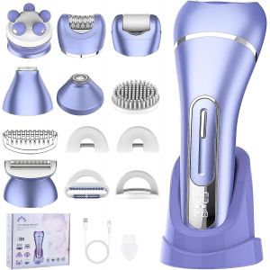 Oayew-7 En 1 Rasoir Electrique Femme,Tondeuse Bikini Femme,Tondeuse Femme Intime,Epilateur Electrique,Ipx7 &Eacute;tanche,Avec Station De Charge Usb,Pour La Visage Bras Jambes Aisselles Bikini (Violet) - Neuf