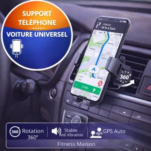 Support t&eacute;l&eacute;phone voiture universel &iquest; Support smartphone grille ventilation &iquest; Rotation 360 &iquest; Stable anti vibration &iquest; GPS auto - Neuf