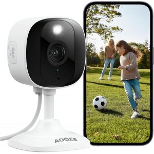 2k (3 Mp) Outdoor Surveillance Camera U2013 Indoor Wifi Monitoring Camera, Continuous Recording 24/7 With Microsd Card, Compatible With Alexa For Baby/Cat/Dog/Home - Neuf