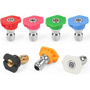 MEVRONISSHOP-7 Pcs Embouts de Buse de Pulv&eacute;risation pour Laveuse &agrave; Pression, Embout de Buse d'eau, Buse de Pulv&eacute;risation pour Nettoyeur Haute Pression, 1/4 Buses &agrave; Connexion Rapide pour Nettoyage de - Neuf