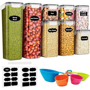 Eryi-Boite De Rangement Cuisine Lot De 8, Bocaux Hermetiques Alimentaires En Plastique Scellée Avec Couvercle, Pour Stocker Les Cereales, Farine, Pâtes, Nourriture Pour Animaux De Compagnie - Neuf
