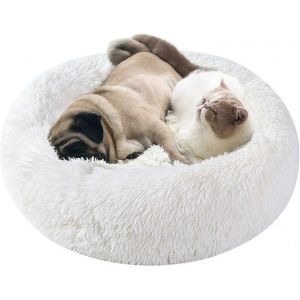Panier Chat Chien Lit Rond Pour Chats Chiens Peluche Coussin Pour Animaux De Compagnie Moelleux Paniers Donut Pour Chat Petit Chien Moyen (70cm, Blanc) - Neuf