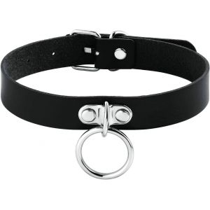 Kal-Collier Ras Du Cou Pour Femme - En Velours - Avec Anneau Torique - Style Gothique - Argenté Et Noir - Réglable - Neuf
