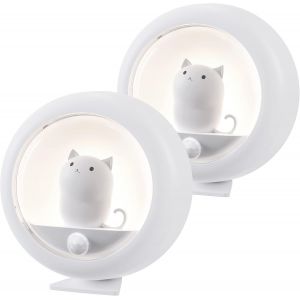 Chat Mignon De Capteur De Mouvement De La Lumière De Nuit (Pack De 2), Rechargeable Sans Fil Led De Lumière De Nuit, Un Placard De La Lumière, La Lumière De L'escalier, Mur De Lumière - Neuf