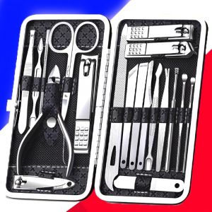 Jgd-Kit Manucure P&eacute;dicure Professionnel 19 En 1 &iquest; Acier Inoxydable &iquest; &Eacute;tui En Cuir &iquest; Soin Des Ongles Mains, Pieds & Visage &iquest; Design &Eacute;l&eacute;gant &iquest; Homme & Femme &iquest; Voyage - Neuf
