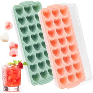 Kal-Lot De 2 Bacs À Glaçons En Forme De Coeur Avec Couvercles, Moules À Glaçons En Forme De Coeur, Moule De 24 Trous Glacons, Pour Whisky, Cocktails, Glaces, Fruits, Boissons, Chocolat - Neuf