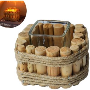 KALANKA-Bougeoir en bois avec tasse en verre - Photophore en bois flotté - Décoration pour salon, table à manger, table, rebord de fenêtre - Neuf