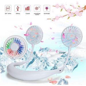 Ventilateur de cou sans main LED lumières USB rechargeables pour le bureau de voyage en plein air (blanc) - Neuf