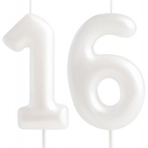Bougie Blanche Macaron En Forme De Chiffre 16 - Bougies D'anniversaire Pour 16 Ans - Décorations De Gâteau Pour Filles Et Femmes - Pastel Doux[Z2765] - Neuf