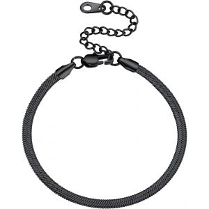 Goldchic Bracelet Femme Serpent 3/5 Mm Acier/Or Plaque/Noir/Or Rose Inoxydable Gourmette Maille Court 16 Cm Plat Chaine Poignet Pas Cher Fille Enfant Petit Mini Mignon Cadeau No&euml;l F&ecirc;tes Des M&egrave;res - Neuf