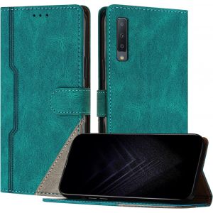 Kal-&Eacute;tui Pour Samsung Galaxy A7 2018/A750, Housse En Cuir Pu Avec [Protection Antichoc Tpu] [Fonction Support] [Porte-Cartes ] Antichoc Magn&eacute;tique Coque Pour Galaxy A7 2018 - Vert - Neuf