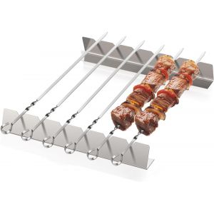 Ulteronixshop-Lot de 6 brochettes de barbecue en acier inoxydable avec support Kabob, brochettes plates en m&eacute;tal, brochettes r&eacute;utilisables avec sac de rangement, pour barbecue &agrave; gaz, barbecue d'ext&eacute;r - Neuf
